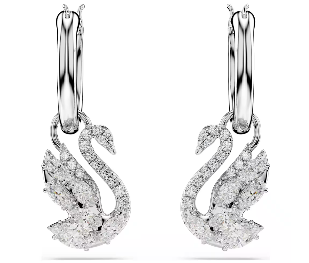 Swarovski 5759942 Orecchini pendenti Swan Taglio misto, Cigno, Bianchi SW004564