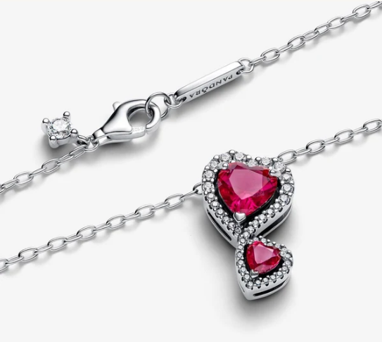 Pandora Collana Doppi Cuori Rossi