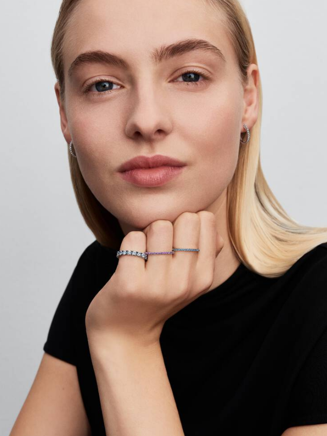 Pandora Anello Pavè Fascia Sottile Azzurro