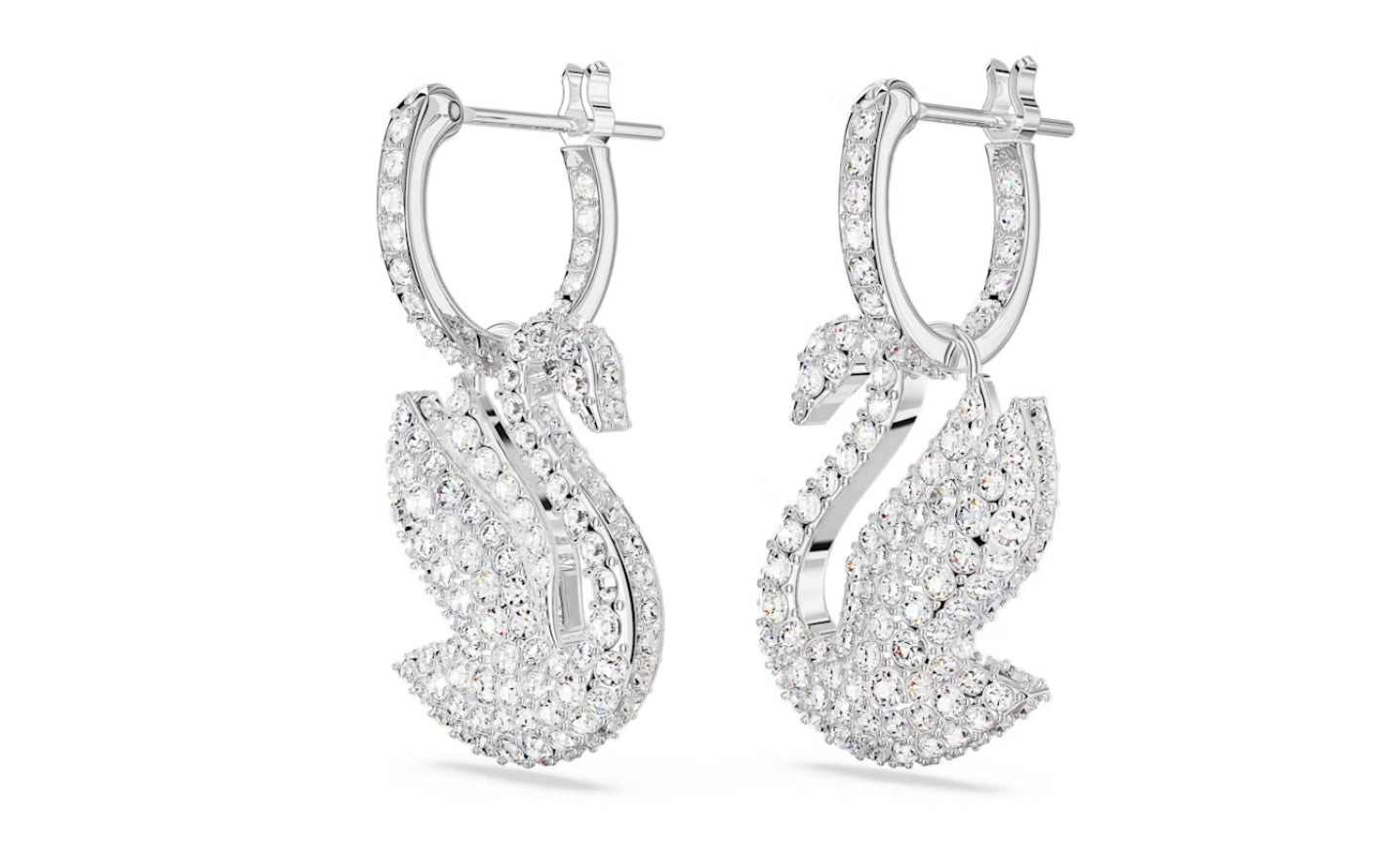 Swarovski 5647545 Orecchini pendenti Iconic Swan Cigno Bianchi Placcato Rodio