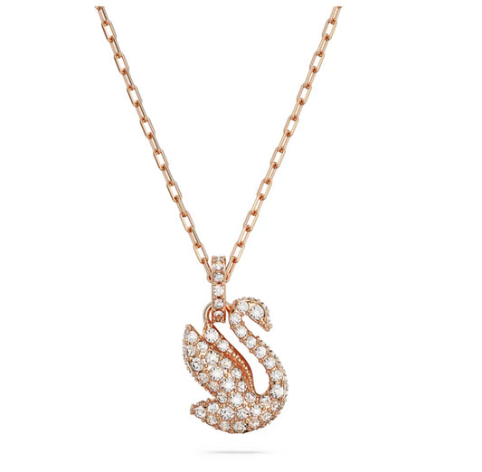 Swarovski 5647555 Pendente Iconic Swan Cigno Piccolo Bianco Placcato Oro Rosa