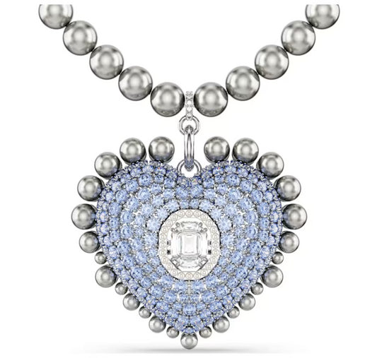 Swarovski 5680645 Hyperbola Crystal pearls Pendant Blue Heart Rhodium Plated