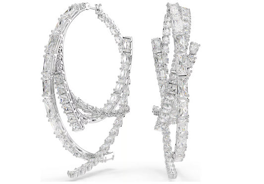 Swarovski 5727098 Orecchini a cerchio Matrix Taglio misto Bianchi
